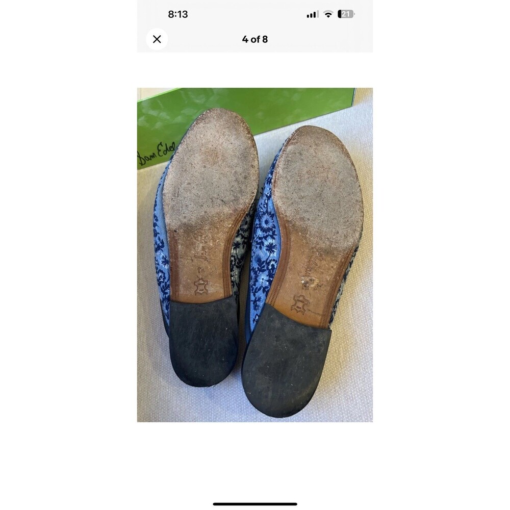 Sam Edelman Leather Paris Jacquard Blue Floral  Mules Size 8.5 - Picture 5 of 8